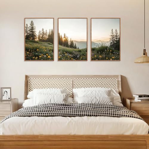 FWIEXA Mountain Canvas Wall Art Set, Framed Forest Nature Wall Decor, 3 Piece - Image 3