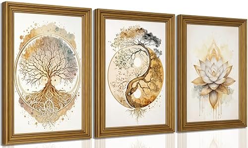 libitea 3pcs Vintage Gold Framed Tree of Life Wall Art by libitea