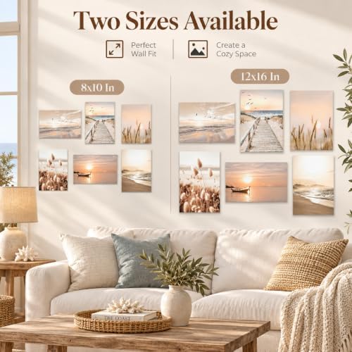 Beach Wall Art Boho Coastal Wall Decor, Neutral Beige Ocean Beach Pictures Wall - Image 4