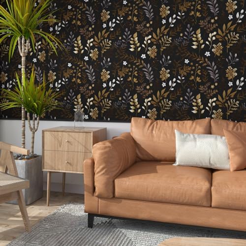 BOKEBEVE Dark Leaf Wallpaper Peel and Stick Vintage Black 17.5 x 393.5In - Image 3