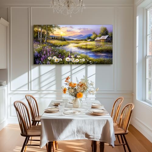 SERIMINO Large Landscape Wall Art, Meadow Wildflower Canvas Art 29"X57" - Image 2