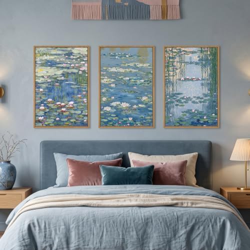Large Claude Monet Style Framed Canvas Wall Art, Nature Lilies Ponds Wall Decor - Image 4