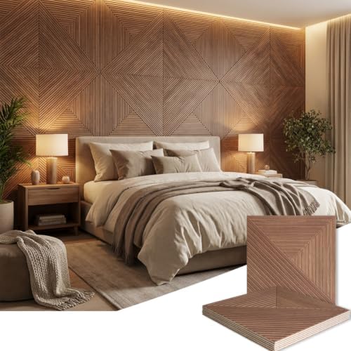 6 Pack Acoustic Wood Wall Panels, 23.6x23.6 Inch Sound Absorbing Panels by Griclner