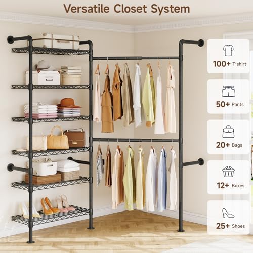 ONBRILL L2 Wall Mounted Closet System, Industrial Pipe Clothing Rack - Image 3