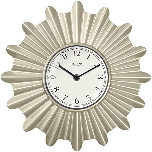 12 Inch Mid Century Starburst Wall Clock, Morning Silver by FountainDesigns