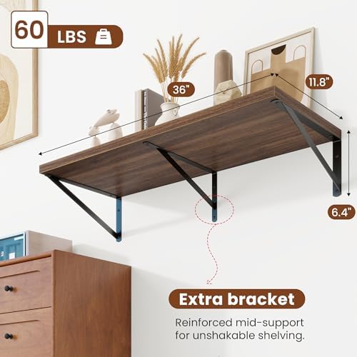 Deep Wall Shelves 36"W x 12"D Engineered Wood Floating Shelves - Image 3