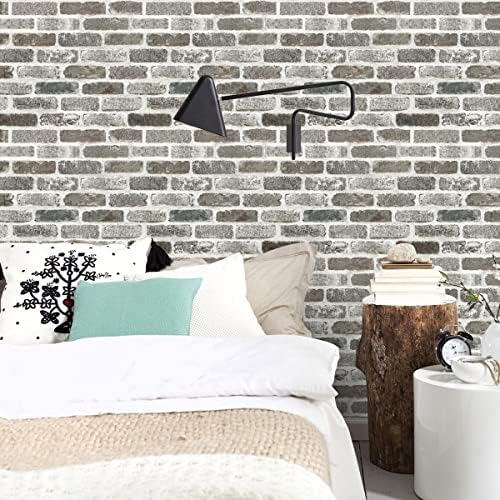 Jeweluck Gray Brick Vinyl Wallpaper, 17.7x196.8in, Removable Self-Adhesive Wall - Image 3