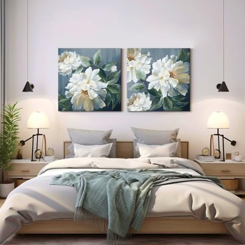 SEVEN WALL ARTS White Flower Canvas Wall Art Blooming Floral Painting Abstract - Image 4