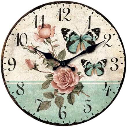 XFM Blue Butterfly Wall Clocks Battery Operated 16 inch Vintage Floral by XFMWallClock