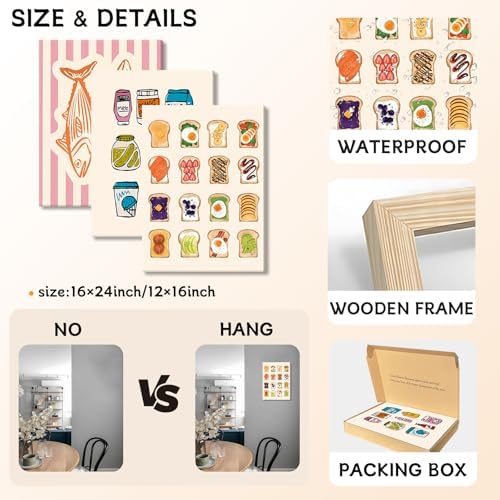 Cute Funny Kitchen Wall Art Set of 3, Fashion Breakfast Food Avocado Toast - Image 3