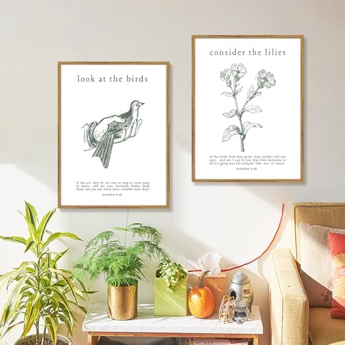 Framed Christian Wall Art Set – Matthew 6:26 “Look at the Birds” & “Consider - Image 5