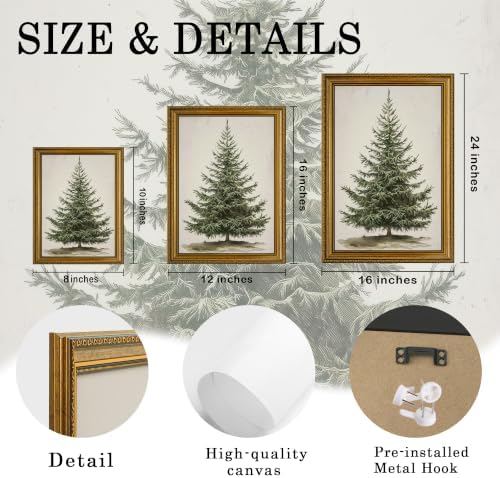 AVECCO Christmas Tree Pine Botanical Wall Art Canvas Framed 12x16 inch - Image 6