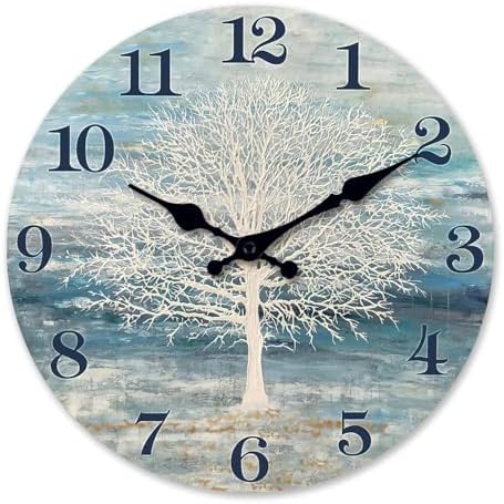 XFM Blue Silent Wooden Wall Clock 12 Inch Framhouse Tree of Life by XFMWallClock