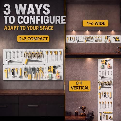 Peg board, Metal Pegboard for Tools, 6 Pack White Wall Organizer - Image 5