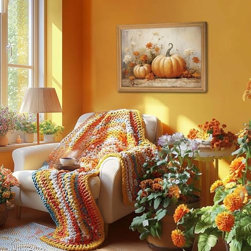 Framed Vintage Halloween Pumpkin Wall Art – 3D Texture Harvest Pumpkins - Image 4