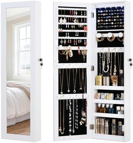 Full Length Mirror Jewelry Cabinet Organizer Lockable Door Wall-Mounted Jewelry by MASMIRE