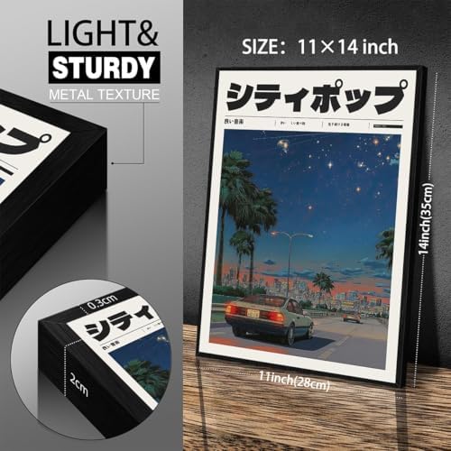 Vintage Japanese Black Framed Wall Art 90s Vaporwave Aesthetic Prints Asian - Image 2