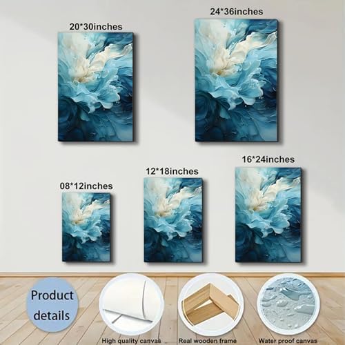 Ship Next Day Abstract Blue Flower Wall Art Canvas Prints Modern Floral Canvas - Image 6