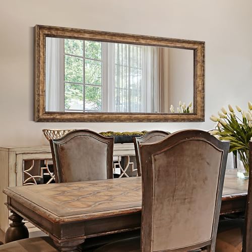 Large Antique Gold Solid Wood Frame Mirror, Rectangle Wooden Mirrors - Image 6