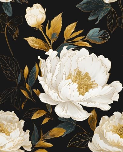 Vintage Black Peony Floral Peel and Stick Wallpaper 17.5" x 118" by VOLEAARWALLPAPER