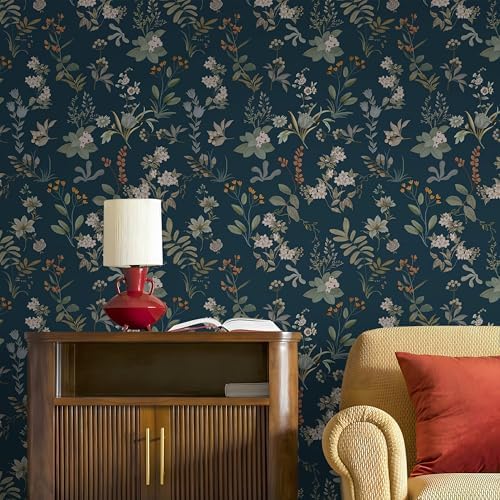 Wallpaper Peel and Stick Dark Floral Wallpaper Removable Wall Mural by Nekokoya