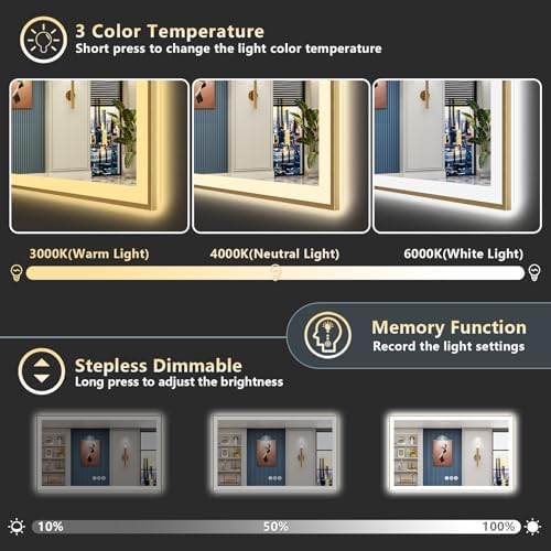 66x36 Gold LED Bathroom Mirror - Image 4