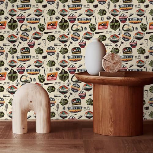 MuralPeel Modern Outdoor Mountain Badge Abstract Peel and Stick Wallpaper Self - Image 3