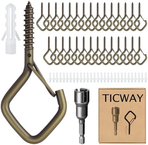 Outdoor Hooks for String Lights & Hanging Screw Hooks by Ticway