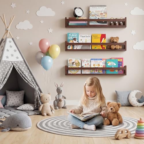 Floating Wall Nursery Book Shelves, 23.6 Inch, Walnut Color - Image 2
