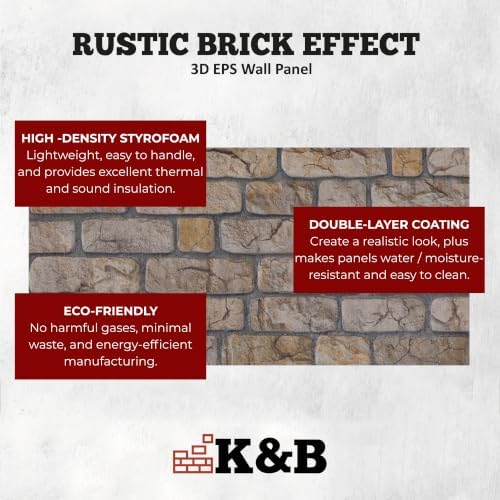 K&B Panels 3D Wall Panels, Rustic Brick Effect Styrofoam Wall Panelling Kit - Image 5