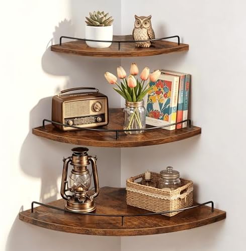 Homode Corner Shelf Wall Mounted Set of 3, Corner Floating Shelves 9/10/12 Inch by Homode