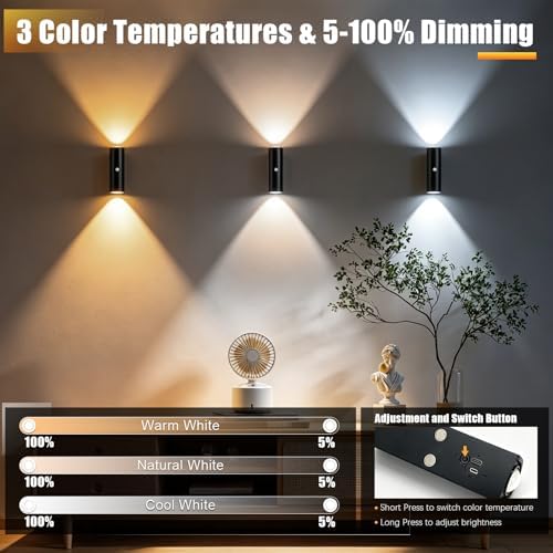 2 Pack Motion Sensor Wall Light, Rechargeable Wall Sconces - Image 5