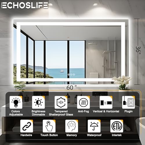 EchosLife 60"x36" LED Mirror for Bathroom - Image 2