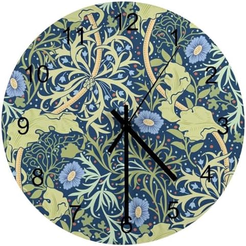 Retro Floral Wood Wall Clock, Vintage Botanical Garden Plants Herbs Flowers by LOMADIA