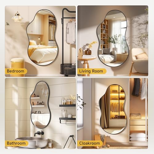 Hasipu 35"x20" Irregular Wall Mirror Black Asymmetrical Mirror - Image 3
