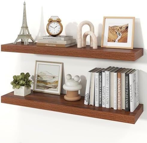 36" Walnut Floating Shelves Wood Wall Shelf, Walnut Color by Ornawit