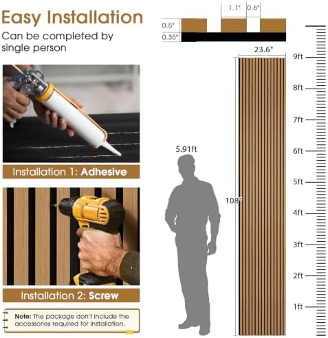 2 Pack 108’’x23.6’’ Fluted Acoustic Wood Slat Wall Panels - Image 2