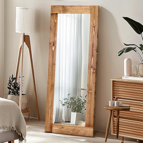 58x24in Full Length Mirror, Solid Wood Convex Frame, Light Brown by ABSWHLM