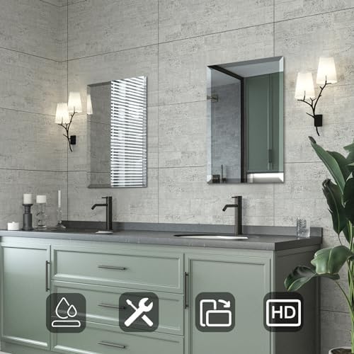 Mirrorons Beveled Mirror 18x24 Frameless Bathroom Wall Mirror Shatterproof - Image 2