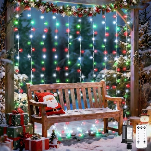 JMEXSUSS 300LED Red White and Green Christmas Curtain Lights by JMEXSUSS