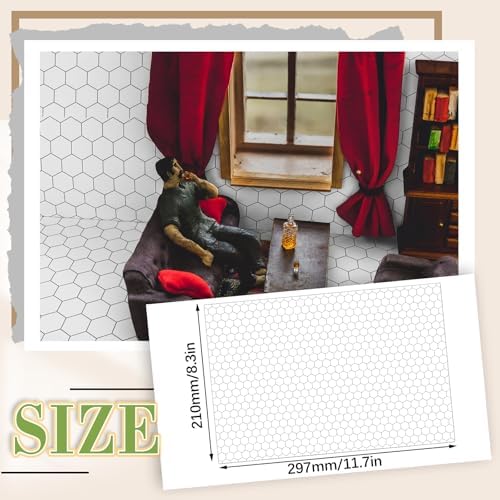 Flutesan 12 Pcs Miniature Dollhouse Wallpaper, Hexagonal Grid - Image 2