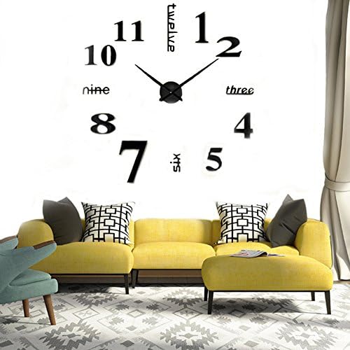 Modern Large 3D Mirror Frameless DIY Wall Clock by CUGBO