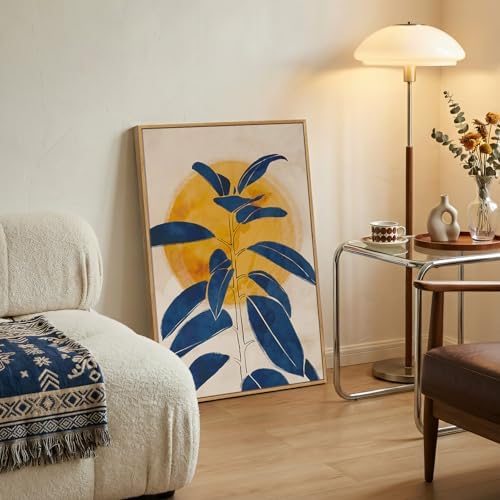Framed Abstract Boho Blue Yellow Canvas Wall Art - Image 2