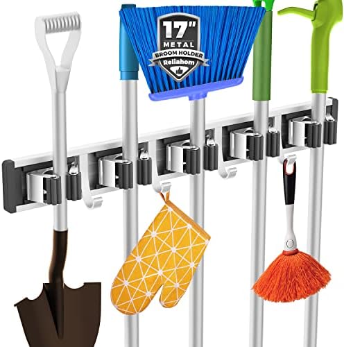 reliahom Broom Holder Wall Mount Mop Hanger Tools organizer 5Racks 4Hooks by reliahom