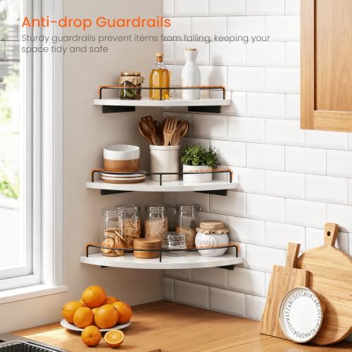 Homode Corner Wall Shelves, 3 Tier Wooden Corner Floating Shelves - Image 3