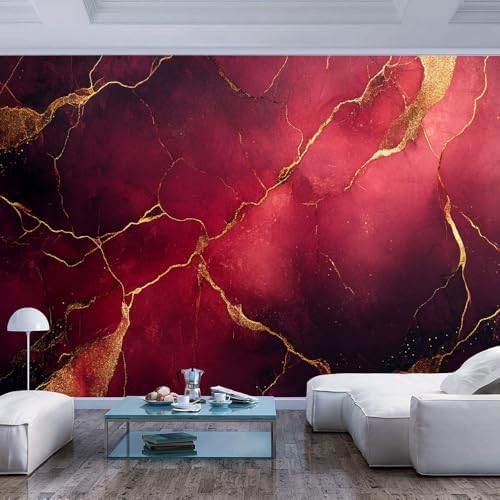 Burgundy Gold Wallpaper Mural Marble Texture Black Style Interior Wall Decor by Unknown