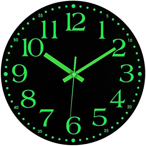 JoFomp Wooden Glow in The Dark Clock, 14 inch Silent Non-Ticking Battery by JoFomp
