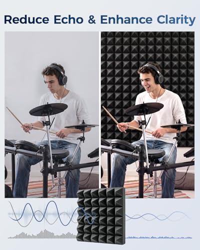 GUERRI 12 Pack Acoustic Foam Panels 12" x 12" x 3.2" Pyramid Design Sound Proof - Image 2