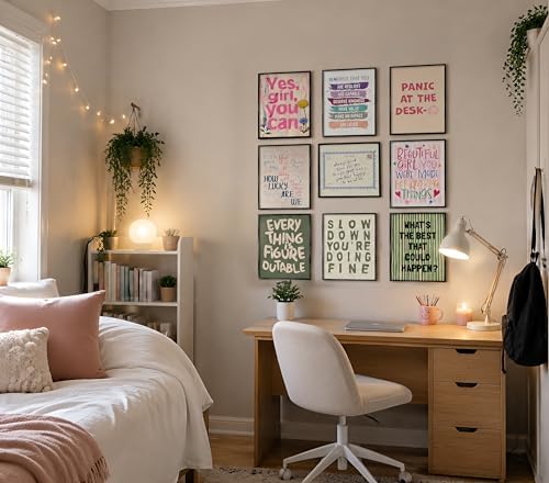 Inspirational Girls Wall Art Set of 9, Positive Quotes 8x10 Unframed - Image 2