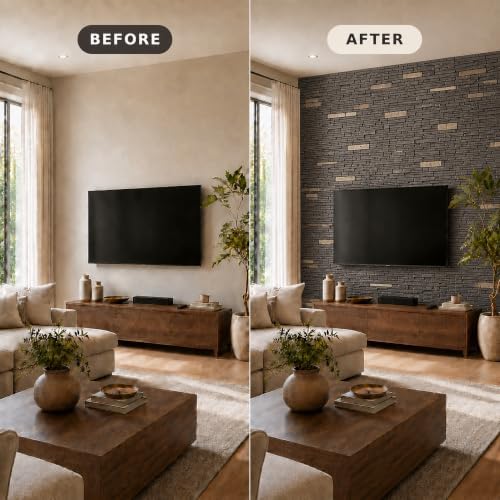 Faux Stone Wall Panels, 6 Pack PU Stone Veneer Panels, 44.9" L x 11.9" H x 1.5" - Image 2
